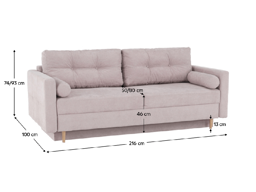 Kétszemélyes kanapé Aria (régirózsaszín)