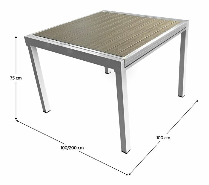 Szétnyitható kerti asztal DARIO (fehér acél + szürke) (4-8 fő részére)