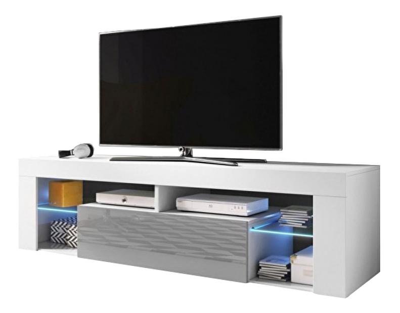 TV asztal/szekrény Everest (matt fehér + fényes szürke)