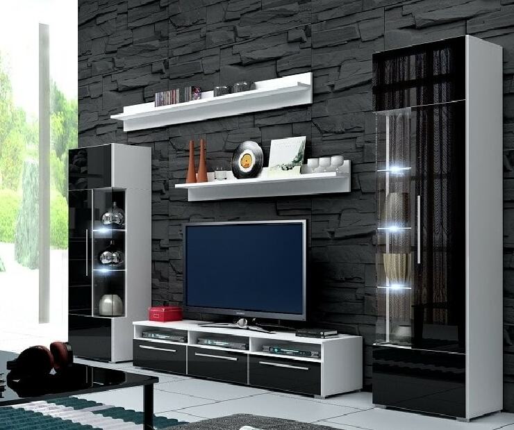 Nappali bútorsor Randi I (fehér + fekete) (világítással) *Kiárusítás