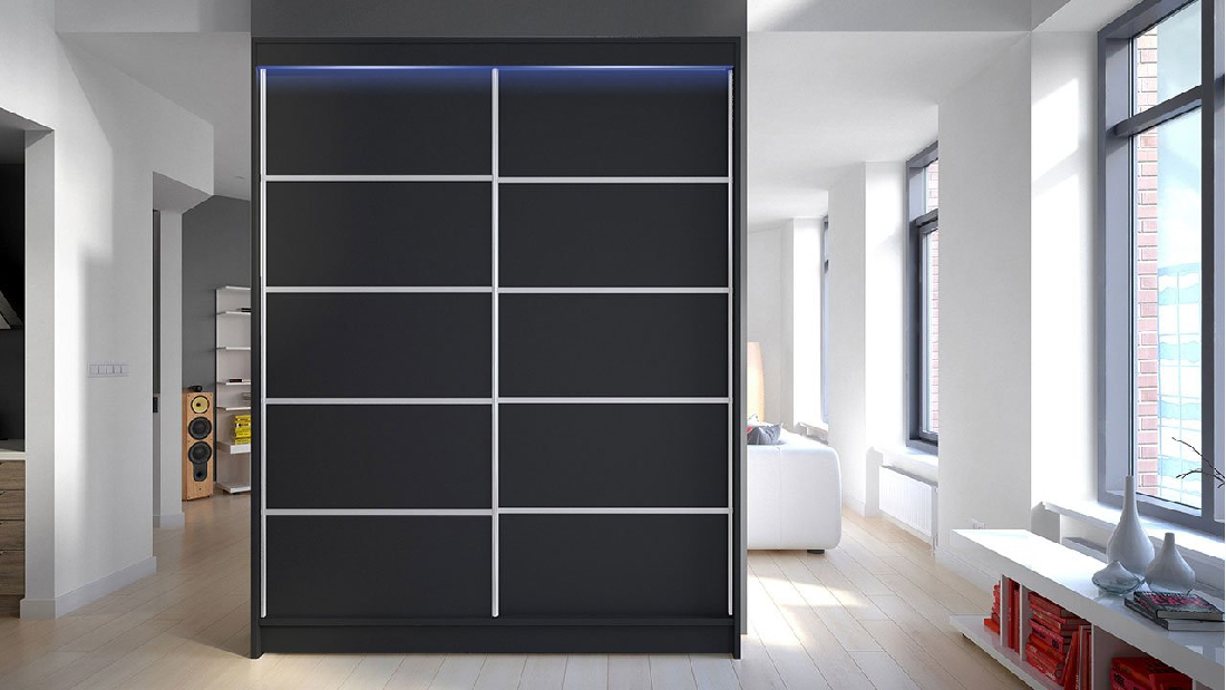 Tolóajtós szekrény Bianca IV (fekete) (LED RGB világítás színes)