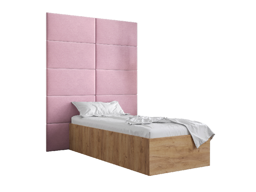 Egyszemélyes ágy kárpitozott fejtámlával 90 cm Brittany 1 (arany craft tölgy + rózsaszín) (ágyráccsal)