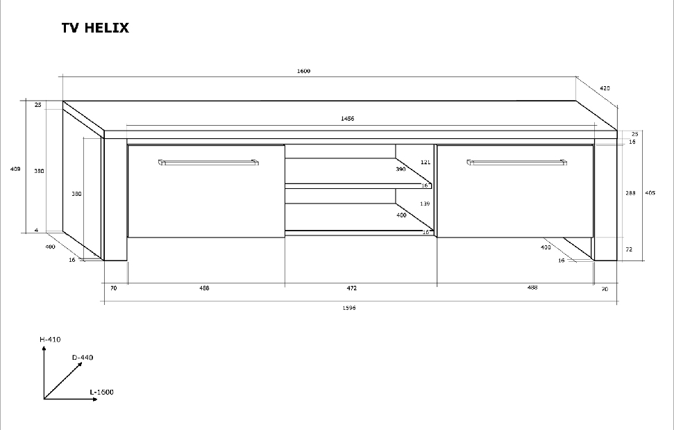 TV asztal/szekrény Helix (fehér + fényes fekete)
