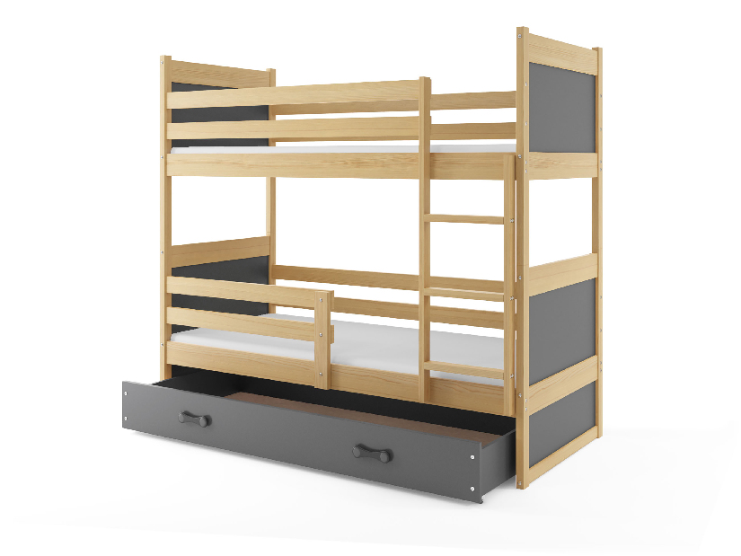 Emeletes ágy 80 x 190 cm Ronnie B (fenyő + grafit) (ágyrácsokkal és tárolóhellyel)