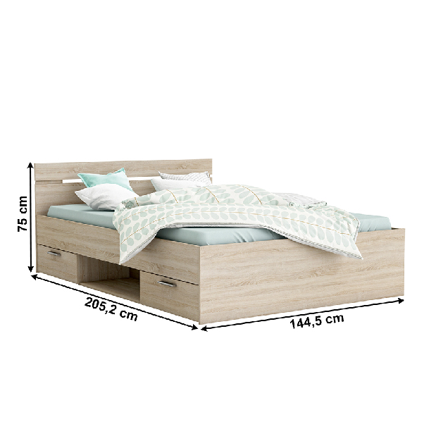 Franciaágy 140 cm Myriam (sonoma tölgy) (matrac és ágyrács nélkül)