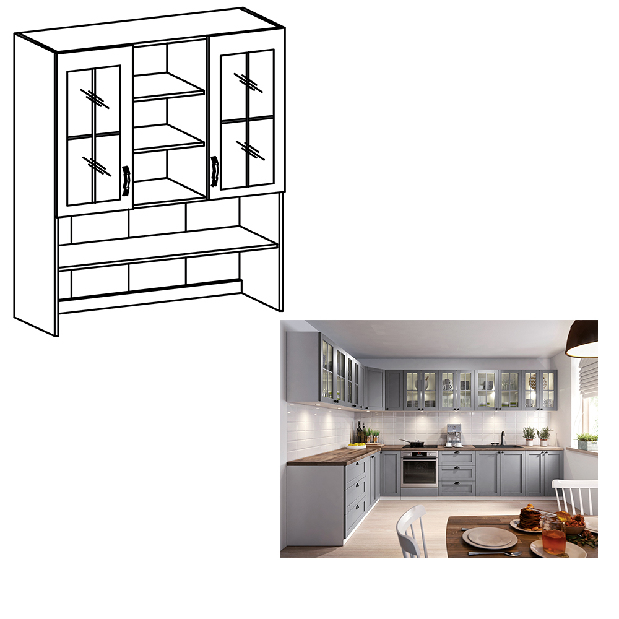 Szekrény felépítmény alsó konyhaszekrényre K120 Lanaya (fehér + matt szürke)