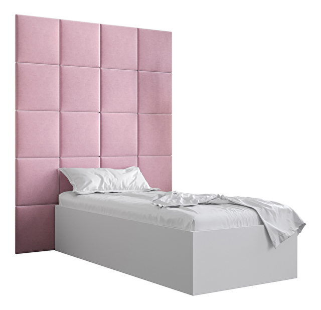 Egyszemélyes ágy kárpitozott fejtámlával 90 cm Brittany 3 (matt fehér + rózsaszín) (ágyráccsal)
