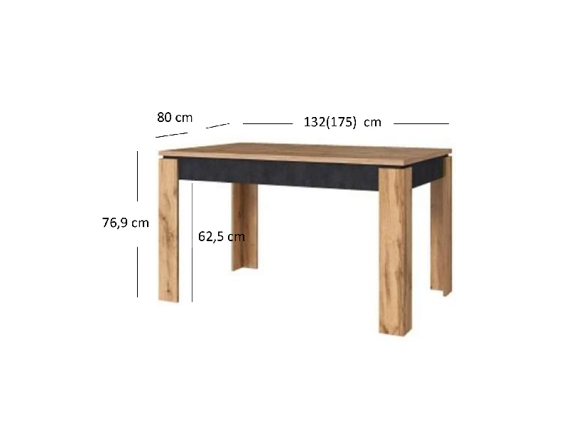Széthúzható étkezőasztal 130-175 cm Nella (wotan tölgy + matera)