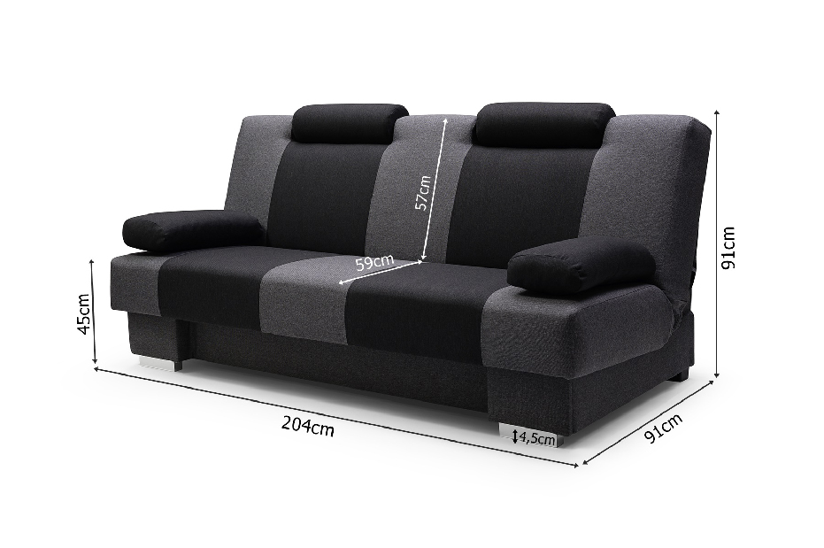 Háromszemélyes kanapé Amete (fekete + szürke)