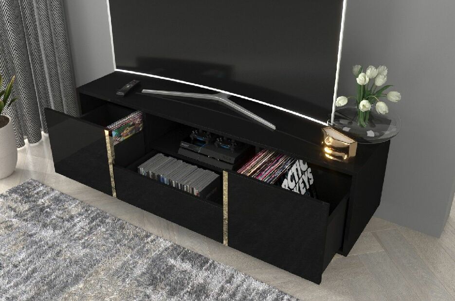 TV asztal/szekrény Carra (magasfényű fekete)