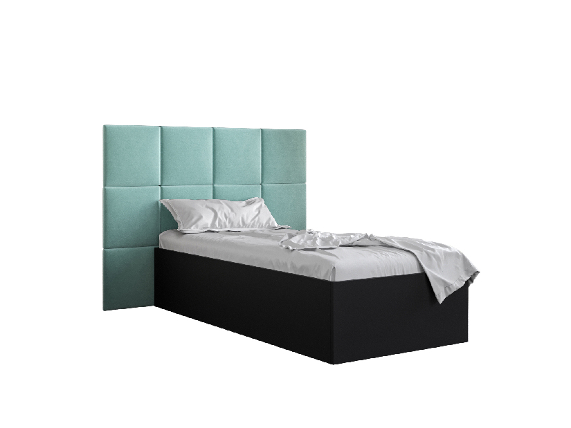 Egyszemélyes ágy kárpitozott fejtámlával 90 cm Brittany 4 (matt fekete + menta) (ágyráccsal)