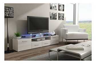 TV asztal + szekrény Mirjan Blaise (fehér + fényes fehér) (világítás nélkül)