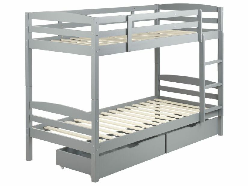 Emeletes ágy 90 cm Reggeton (szürke) (ágyráccsal és tárolóhellyel)