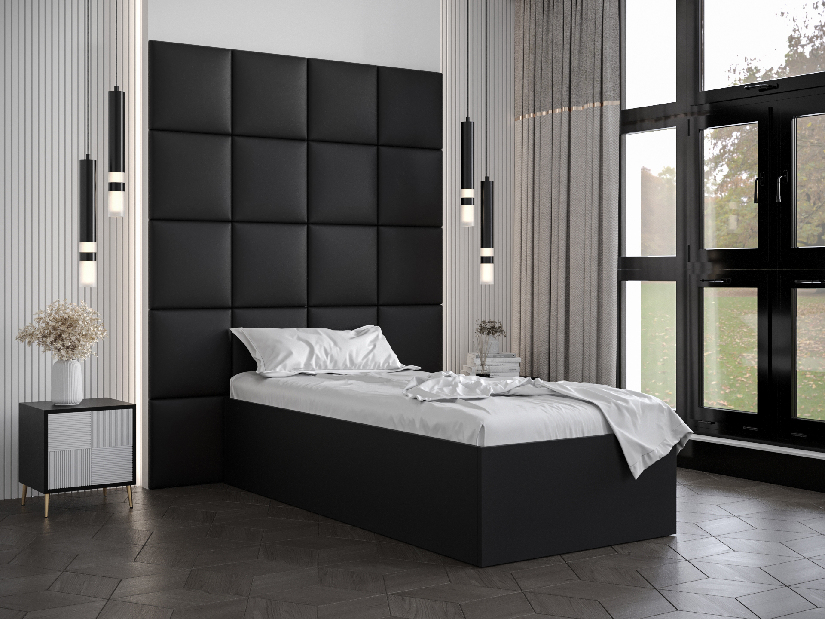 Egyszemélyes ágy kárpitozott fejtámlával 90 cm Brittany 3 (matt fekete + fekete) (ágyráccsal)