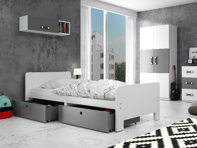 Egyszemélyes ágy 80 cm Aria (fehér + grafit)