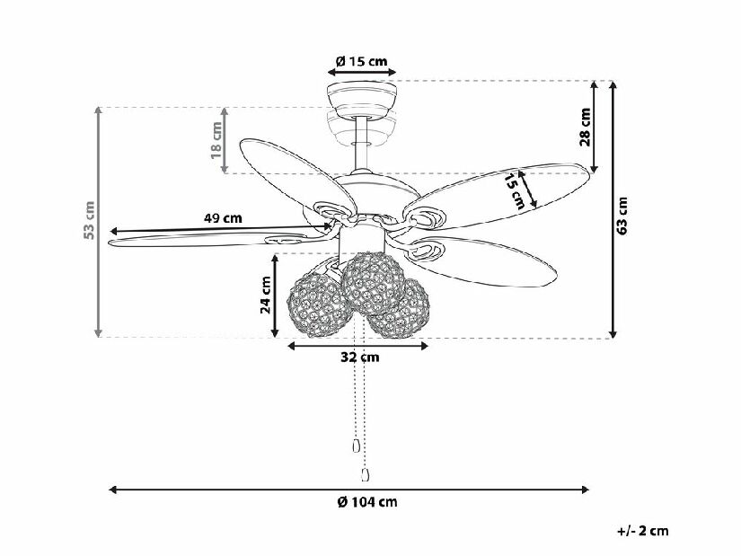 Mennyezeti ventilátor lámpával Huw (ezüst)