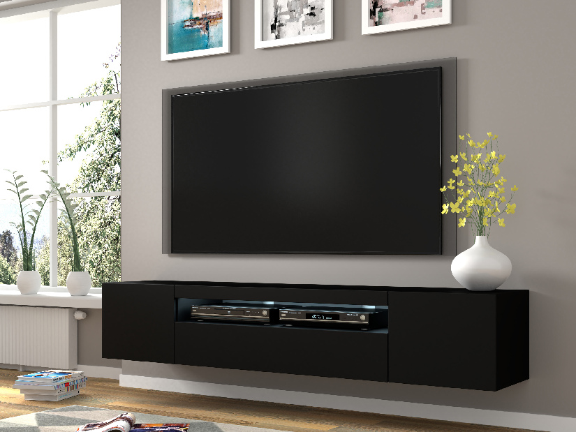 TV asztal/szekrény Aurora 200 (matt fekete) (LED)