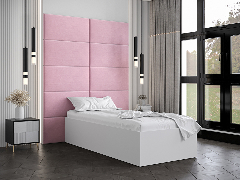 Egyszemélyes ágy kárpitozott fejtámlával 90 cm Brittany 1 (matt fehér + rózsaszín) (ágyráccsal)