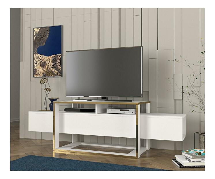 TV asztal/szekrény Biano (fehér + arany)