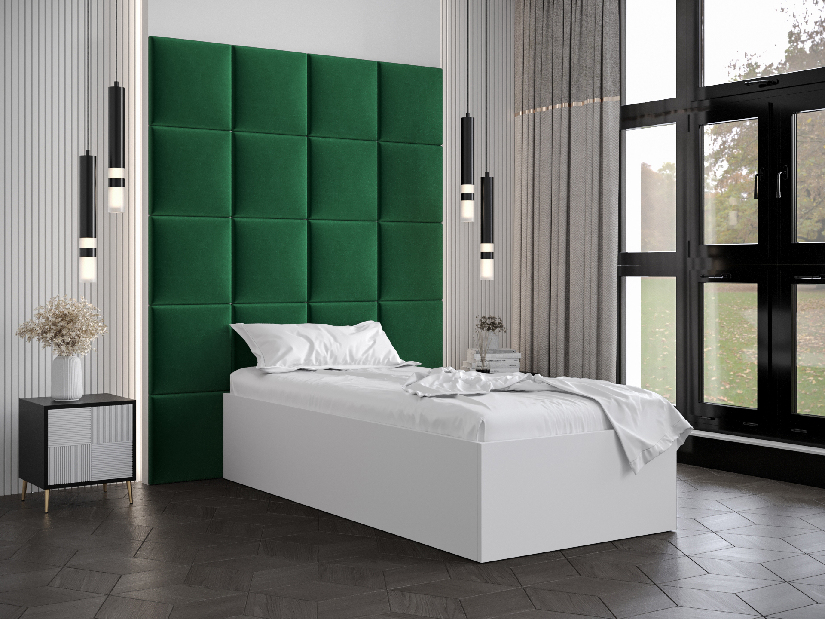 Egyszemélyes ágy kárpitozott fejtámlával 90 cm Brittany 3 (matt fehér + zöld) (ágyráccsal)