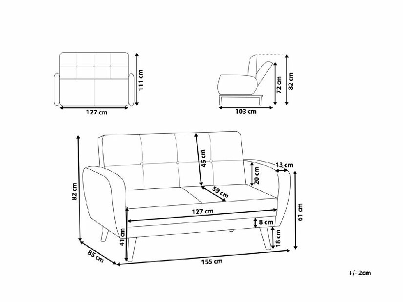 Kétszemélyes kanapé FLONG (textil) (szürke)
