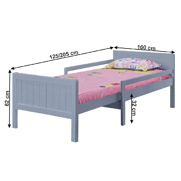 Egyszemélyes ágy 90 cm Elunna (szürke) (ágyráccsal)