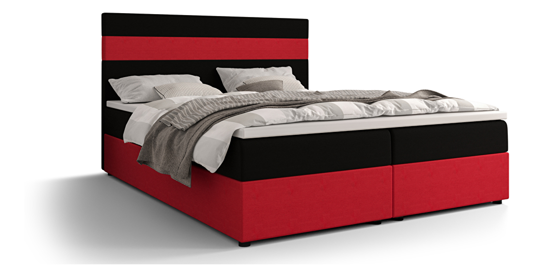 Franciaágy Boxspring 160 cm Locos Comfort (sötétbarna + piros) (matraccal és tárolóhellyel)