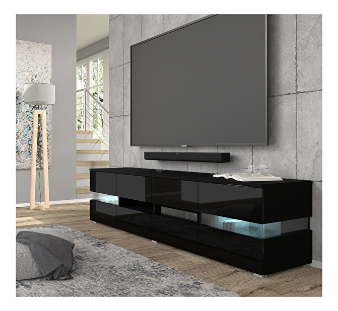 TV asztal/szekrény Vaimo (matt fekete + fényes fekete) (világítással)