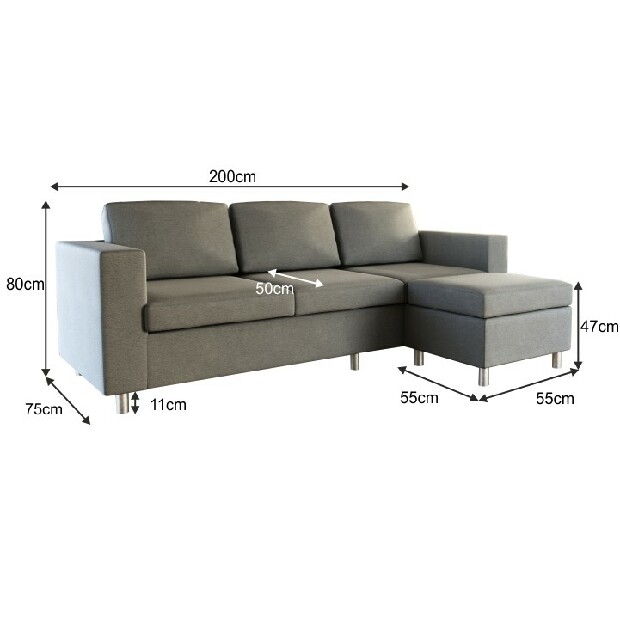 Háromszemélyes kanapé Silera (világosszürke) (taburettel) *kiárusítás