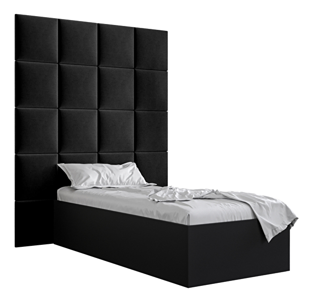 Egyszemélyes ágy kárpitozott fejtámlával 90 cm Brittany 3 (matt fekete + fekete) (ágyráccsal)