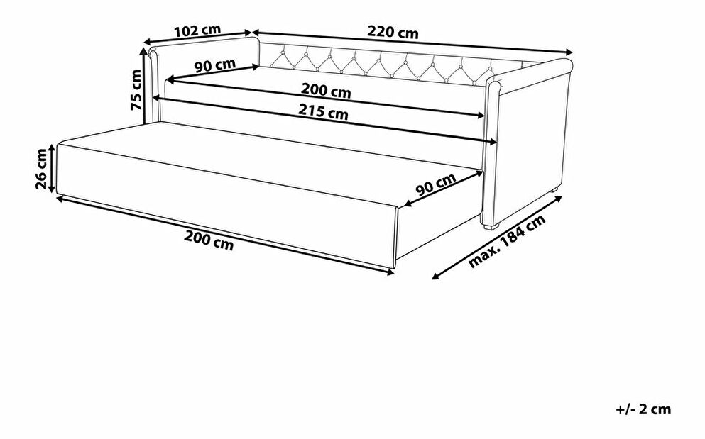 Szétnyitható ágy90 cm LISABON (ágyráccsal) (szürke)