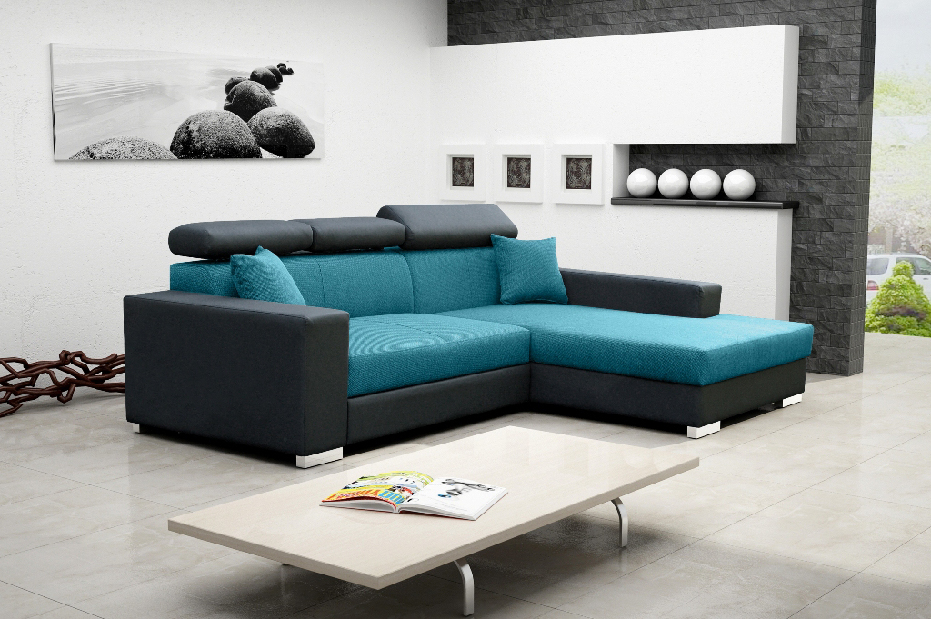 Sarok kanapé Mahonia (kék + fekete) (J)