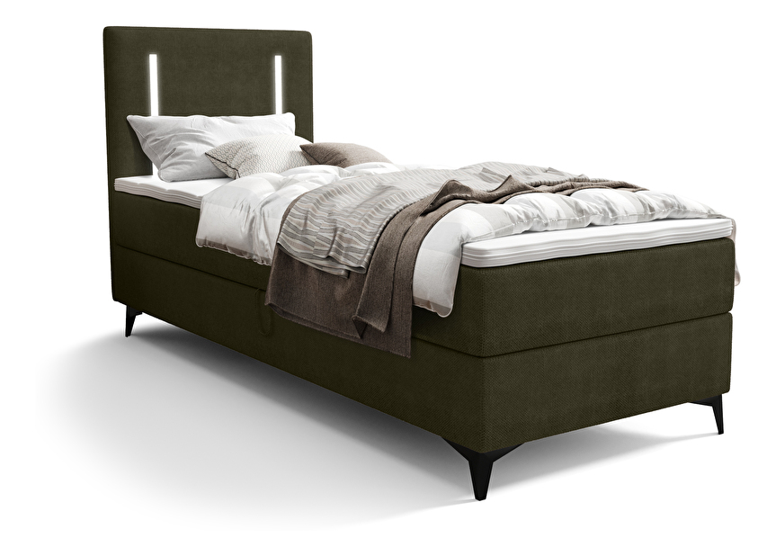 Egyszemélyes ágy 90 cm Ortega Comfort (terakotta) (ágyráccsal és matraccal, és tárolóhellyel) (LED világítással)