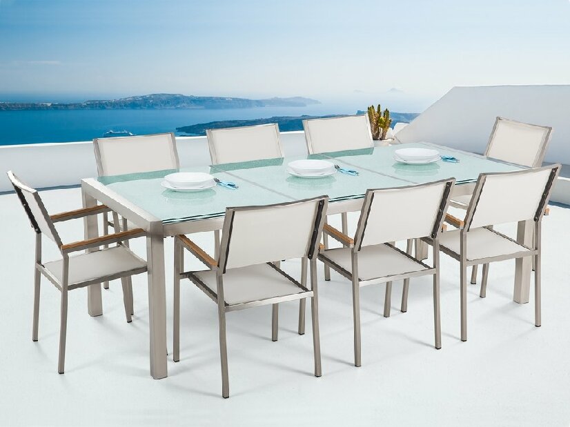 Kerti étkező szett Grosso (fehér) (üveglappal 220x100 cm) (fehér szék)