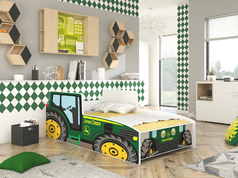 Gyerekágy 140x70 cm Traktorista (ágyráccsal és matraccal) (zöld) *kiárusítás