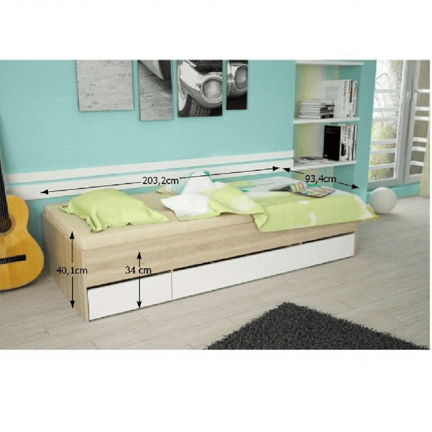 Egyszemélyes ágy 90 cm Matari (sonoma tölgy + fehér)