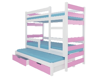 Emeletes gyerekágy  180x75 cm Karin (ágyráccsal és matraccal) (fehér + rózsaszín)