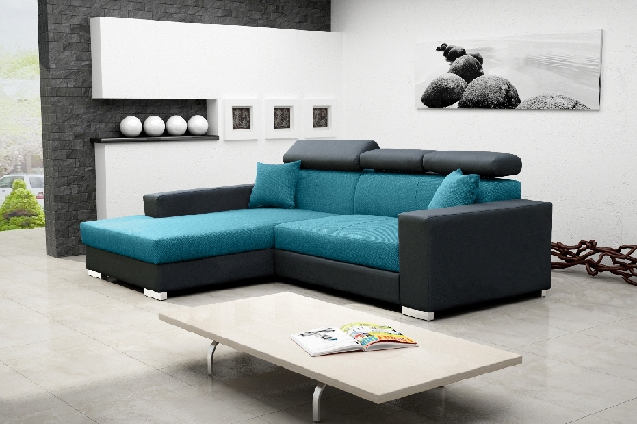 Sarok kanapé Mahonia (kék + fekete) (B)