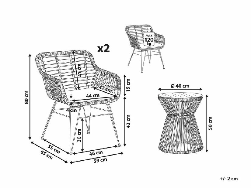 Kerti bútor szett TASARA (világosbarna) (2 fő részére)