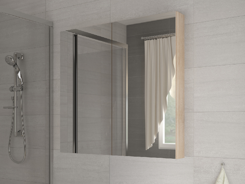 Falra szerelhető fürdőszoba szekrény Della 80 világos sonoma tölgy + tükör