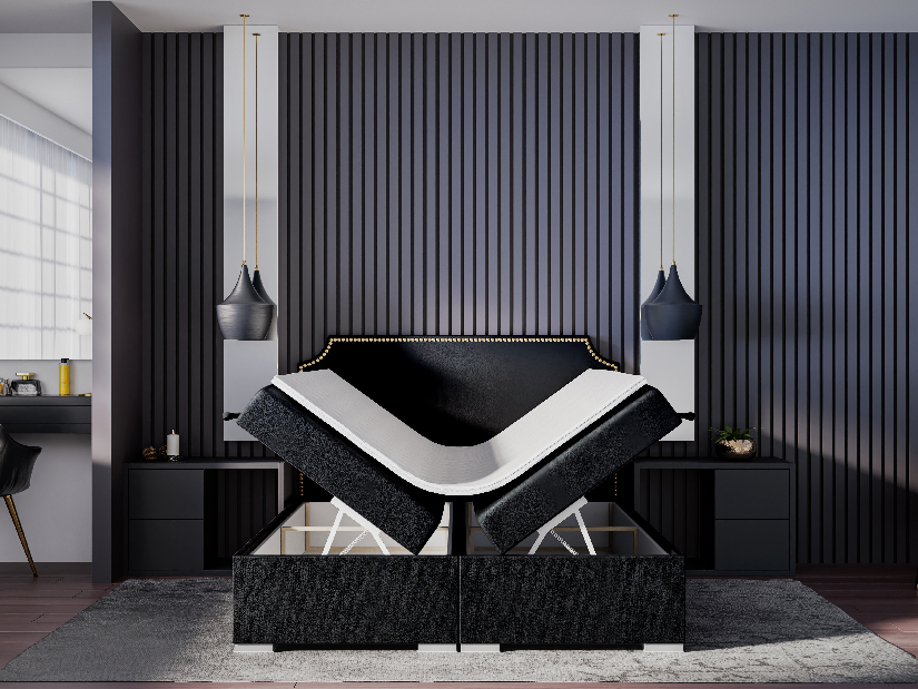 Egyszemélyes ágy Boxspring 120 cm Lupin (fekete) (matraccal és tárolóhellyel)