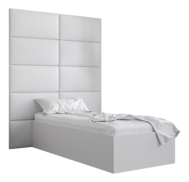 Egyszemélyes ágy kárpitozott fejtámlával 90 cm Brittany 1 (matt fehér + fehér) (ágyráccsal)