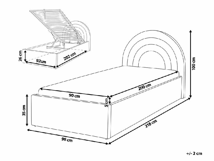 Egyszemélyes ágy 90 cm Clinton Bonell (szürke) (ágyráccsal és matraccal, tárolóhely nélkül)