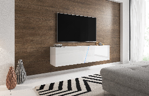 TV asztal/szekrény Savanna 160 (matt fehér + fényes fehér) (világítással)