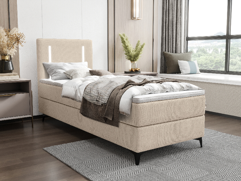 Egyszemélyes ágy 80 cm Ortega Comfort (mustár) (ágyráccsal és matraccal, és tárolóhellyel) (LED világítással)