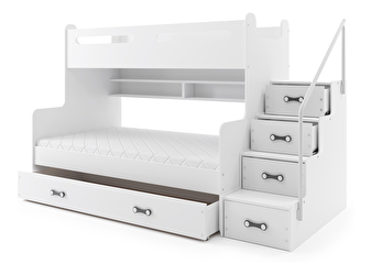 Emeletes ágy 120 x 200 cm Moxxo 3 (fehér + fehér) (ágyrácsokkal és tárolóhellyel)