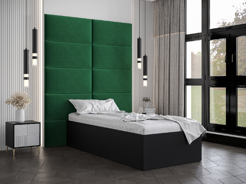 Egyszemélyes ágy kárpitozott fejtámlával 90 cm Brittany 1 (matt fekete + zöld) (ágyráccsal)