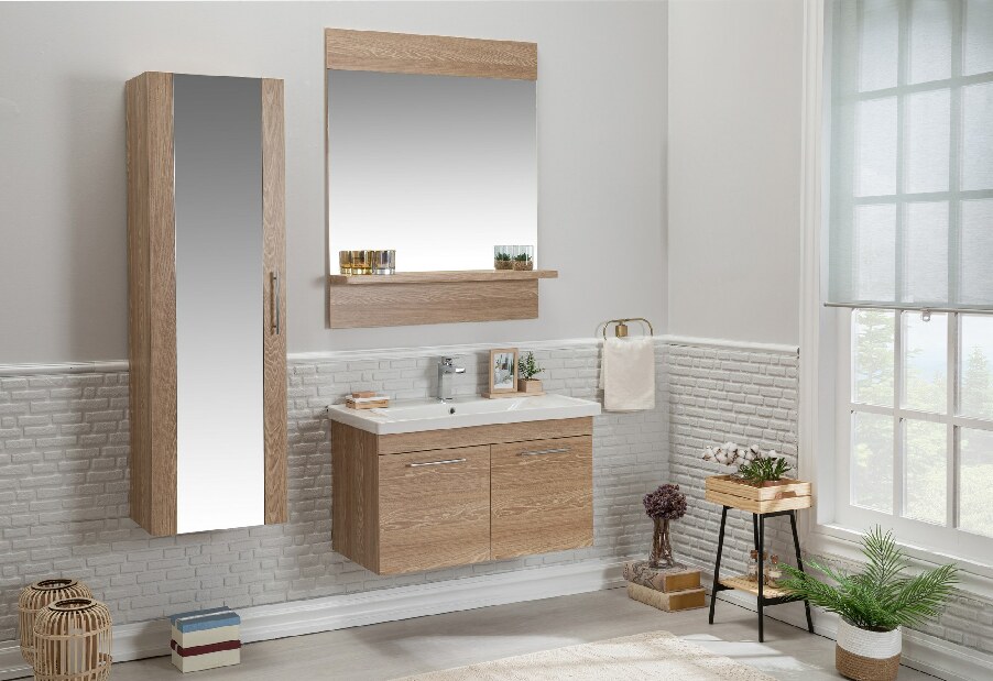 Fürdőszoba bútor Sequin 90 (fehér + tölgy)