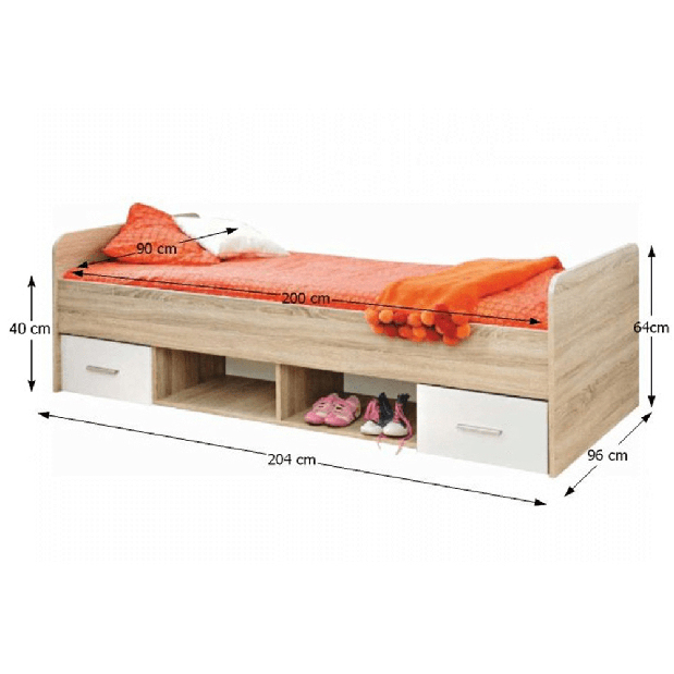 Egyszemélyes ágy 90 cm Ericus Typ 04 Fehér