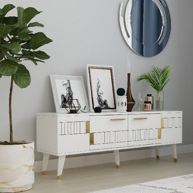 TV asztal/szekrény Mody (fehér + arany)